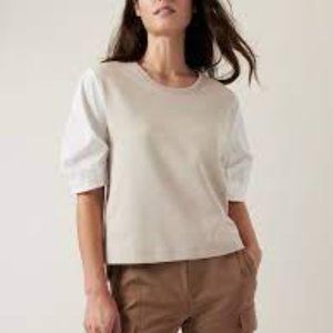 M Athleta HARLOW HYBRID TEE Abalone Grey